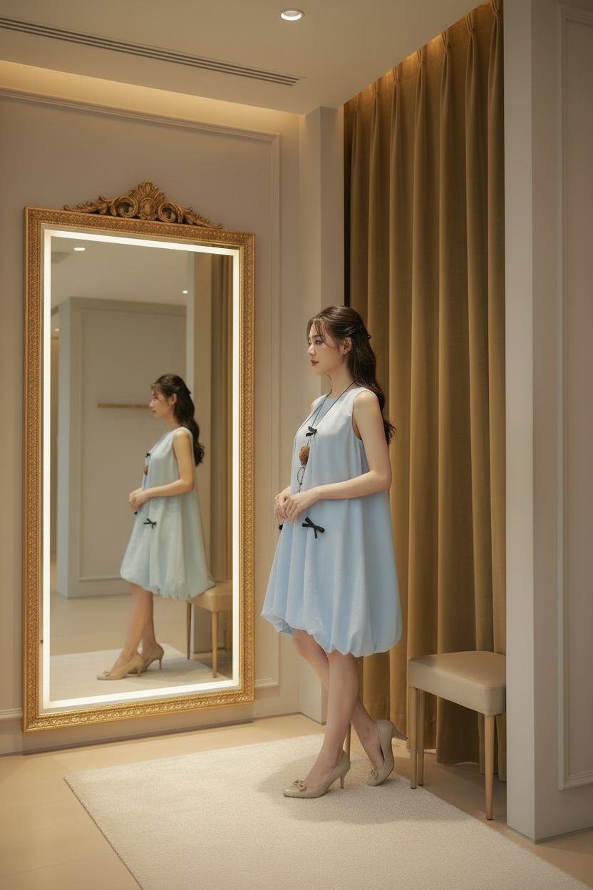 Sky Blue Bow Bubble Hem Dress
