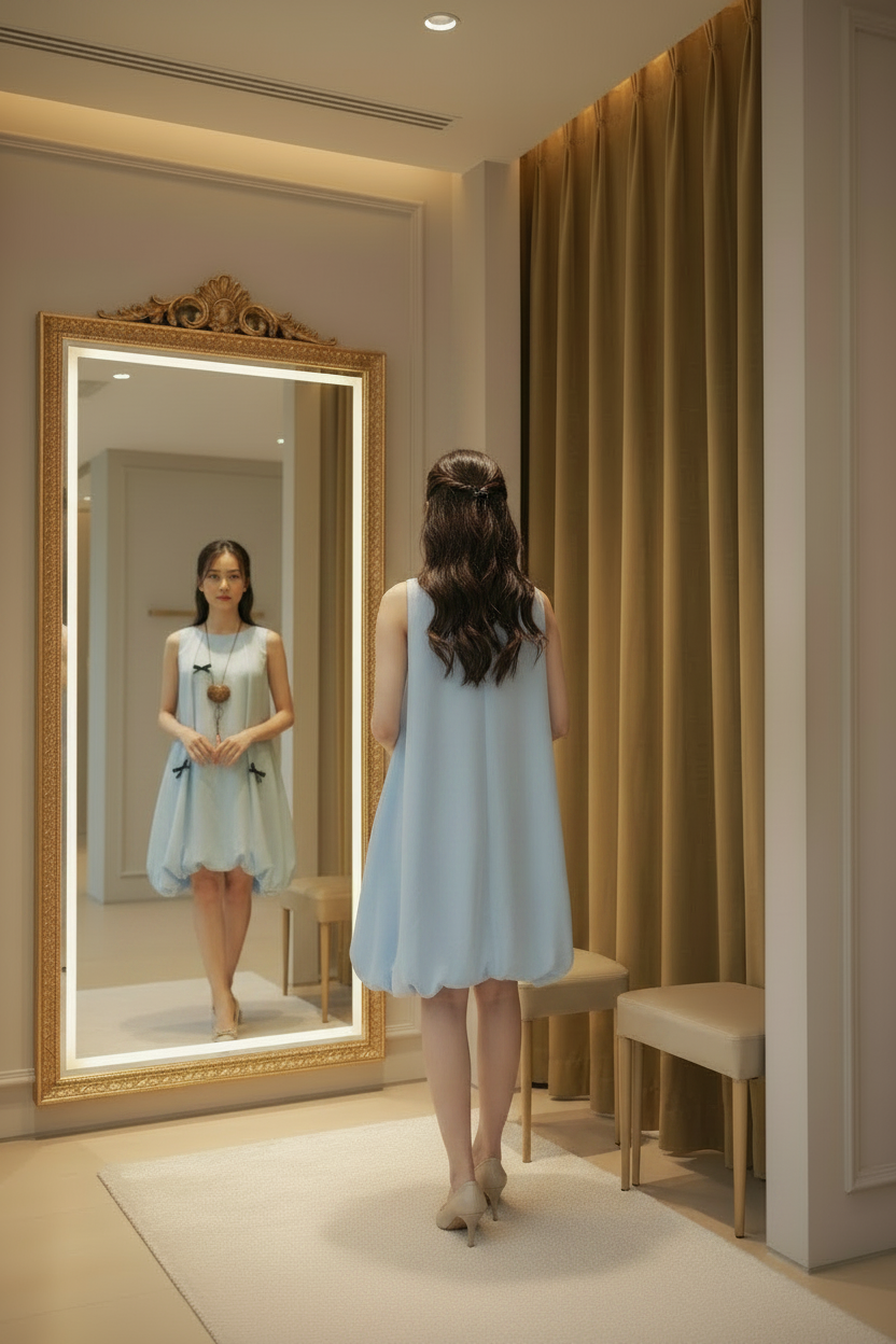 Sky Blue Bow Bubble Hem Dress