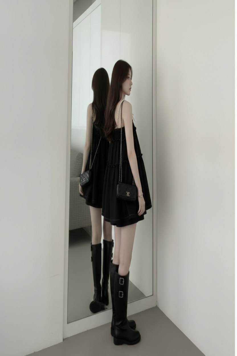 Black Lace-Trim Cami Dress & Shorts Set
