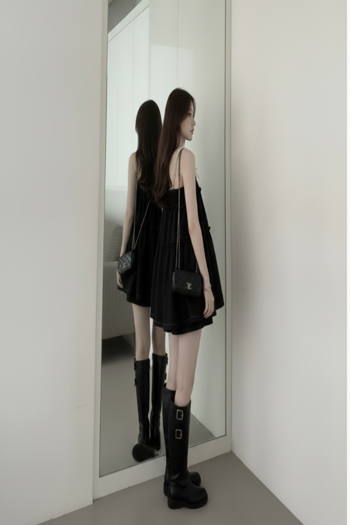 Black Lace-Trim Cami Dress & Shorts Set