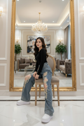 Vintage Wash High-Waist Distressed Wide-Leg Jeans