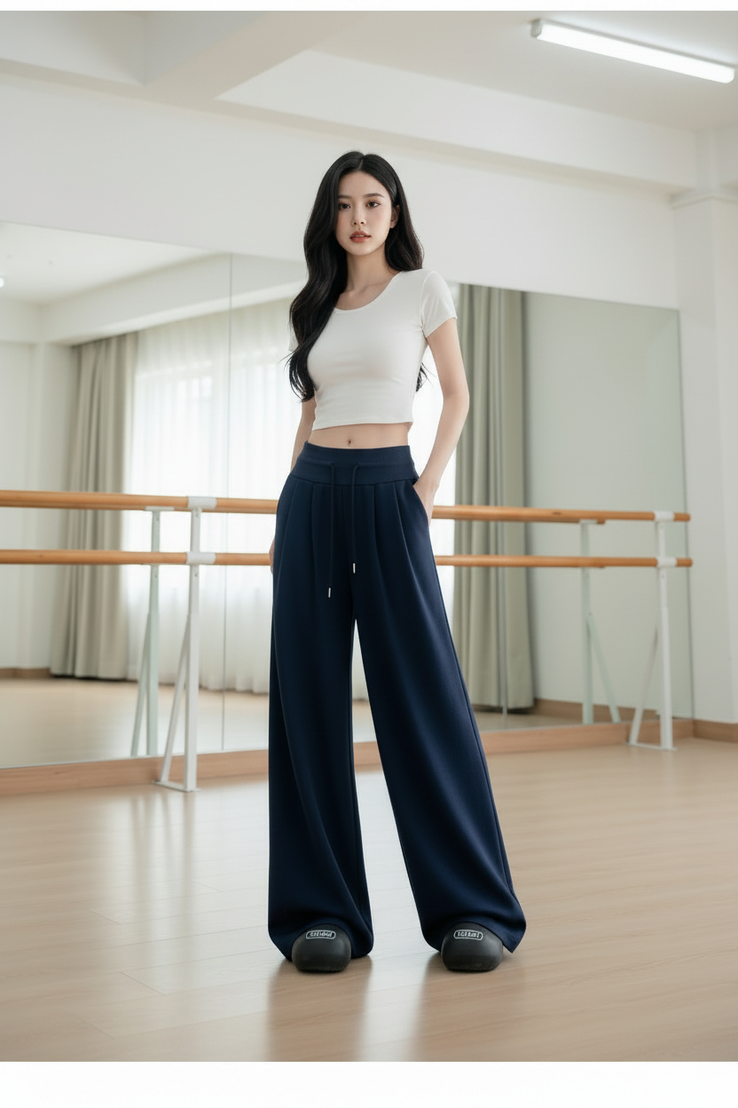 High-Rise Drawstring Wide-Leg Lounge Pants