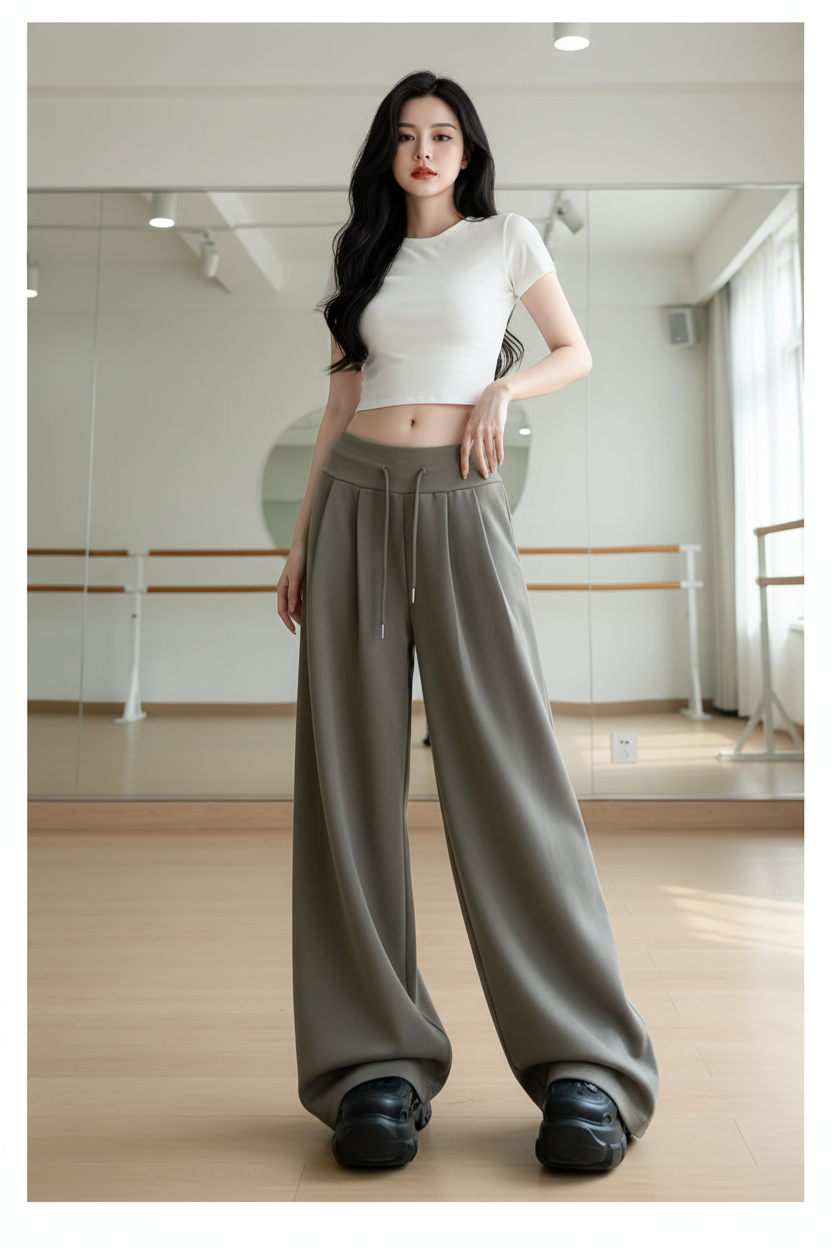 High-Rise Drawstring Wide-Leg Lounge Pants
