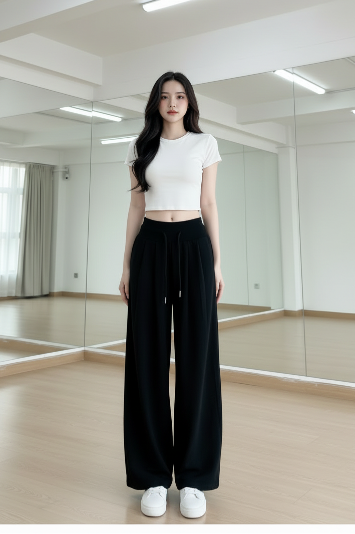 High-Rise Drawstring Wide-Leg Lounge Pants