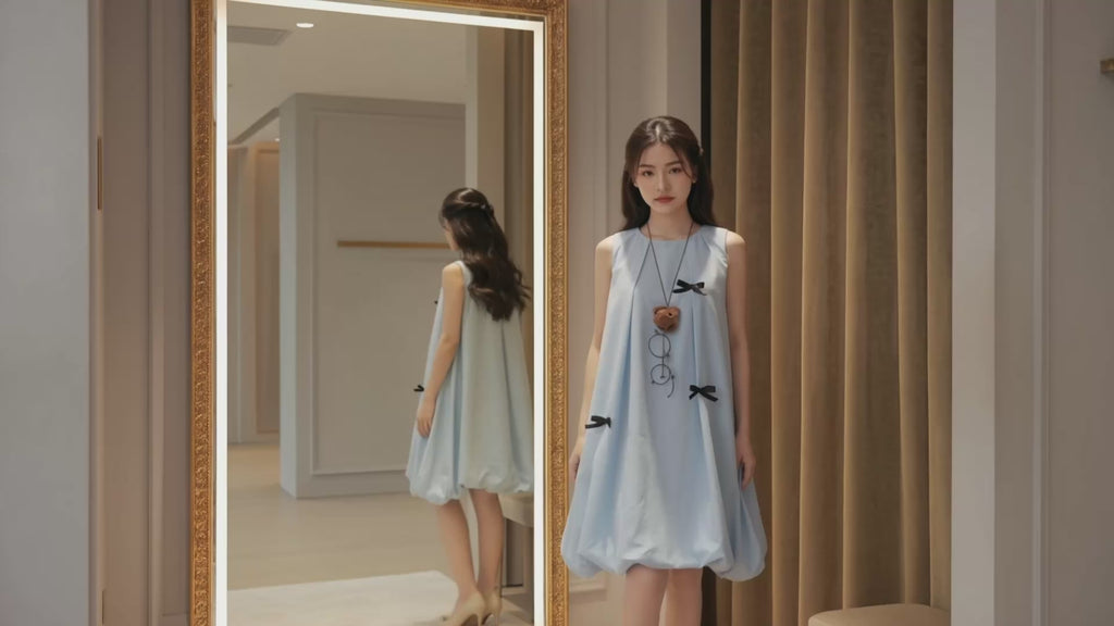 Sky Blue Bow Bubble Hem Dress